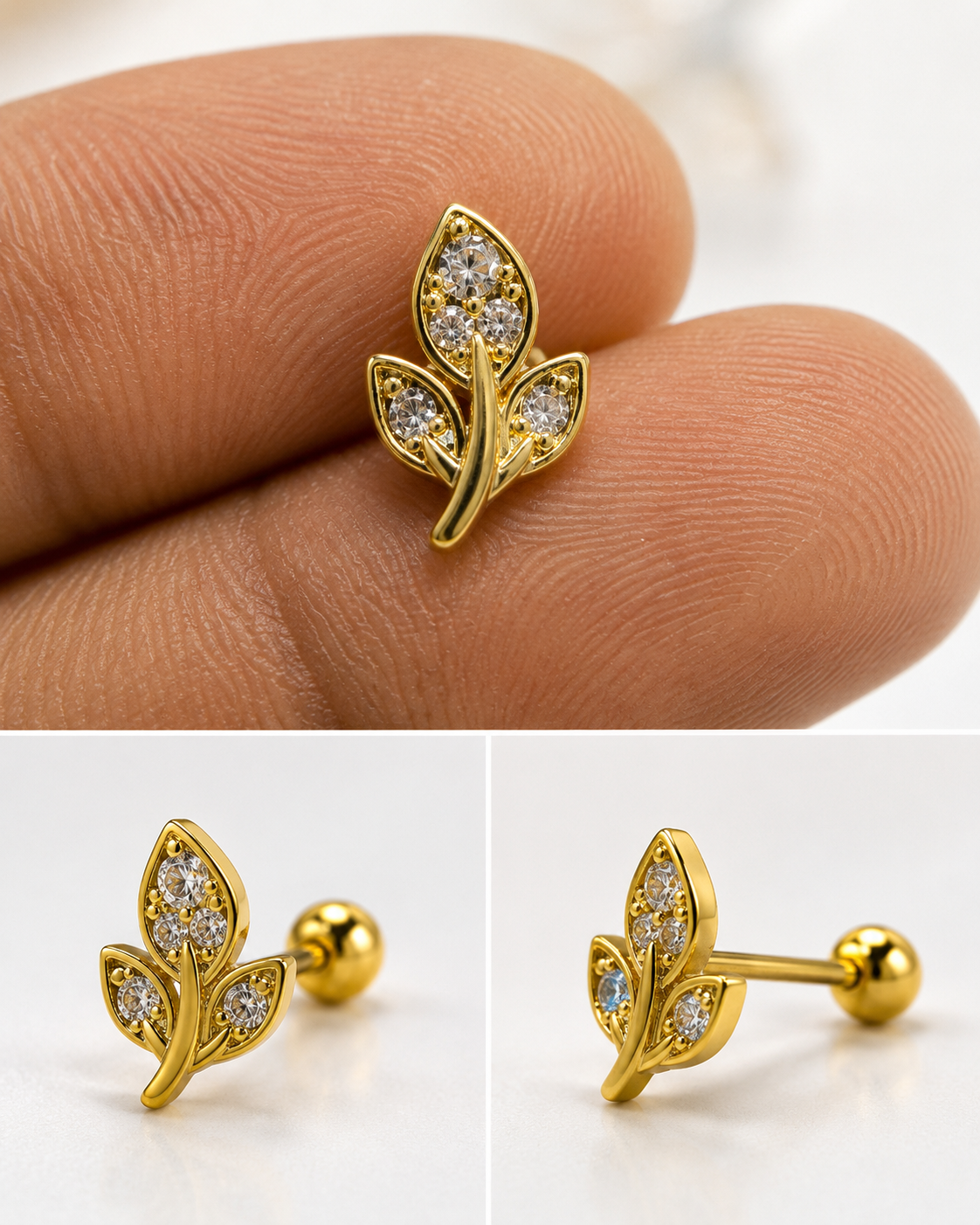 Micro Diamond Leaf Flat Studs - PAIR