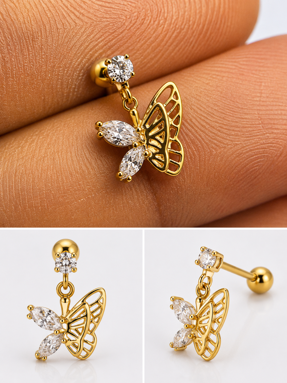 Butterfly Flat Hanging Studs - PAIR