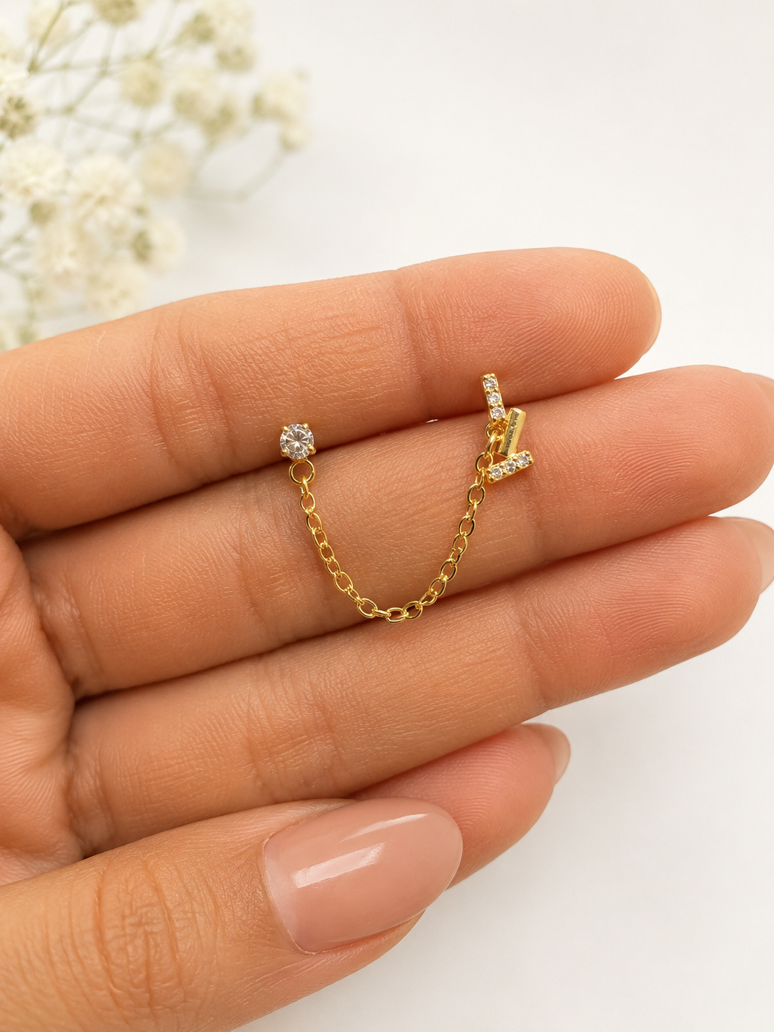 Emerald Tri Chain Studs - PAIR