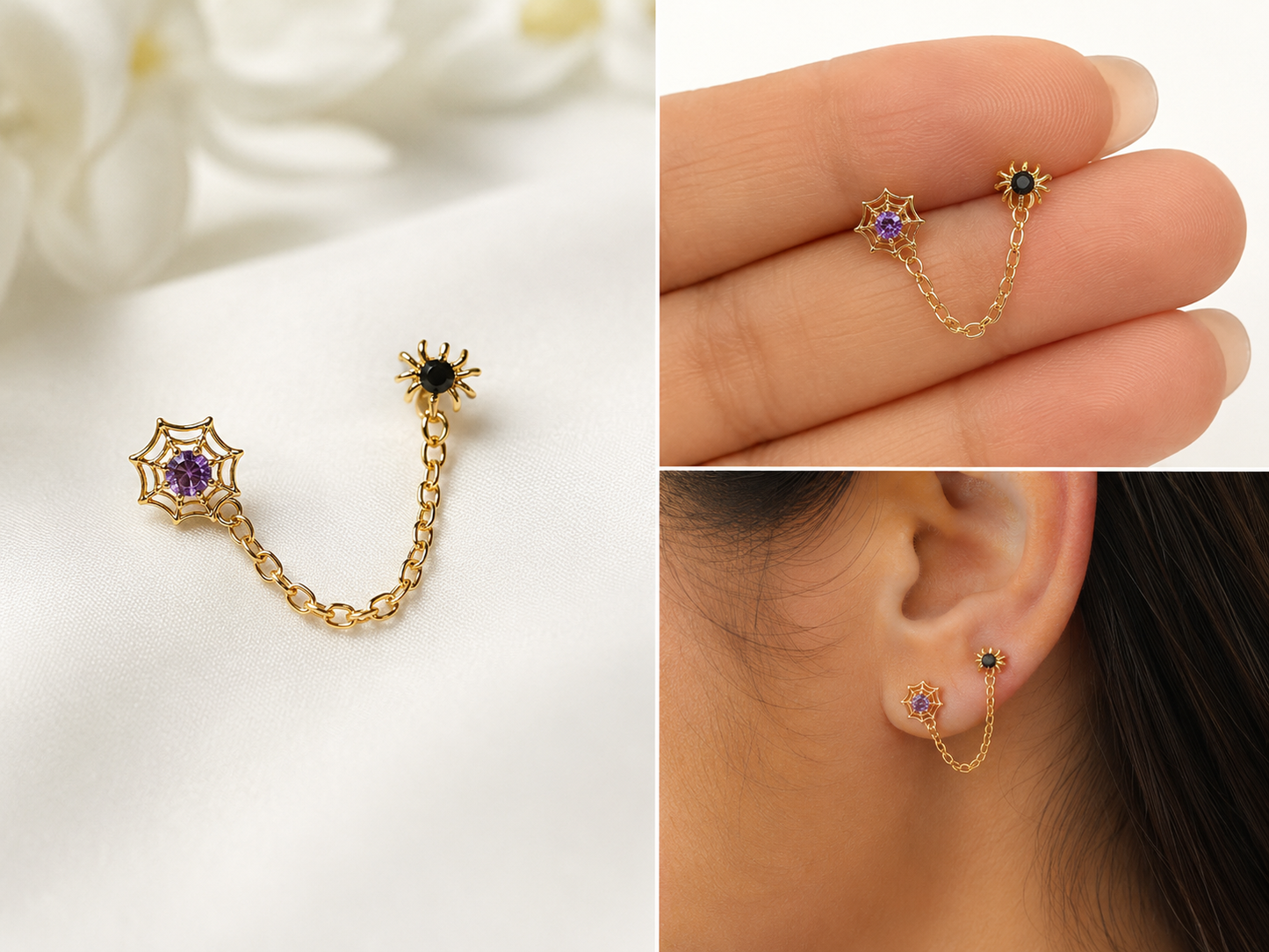 Spider Chain Studs - PAIR