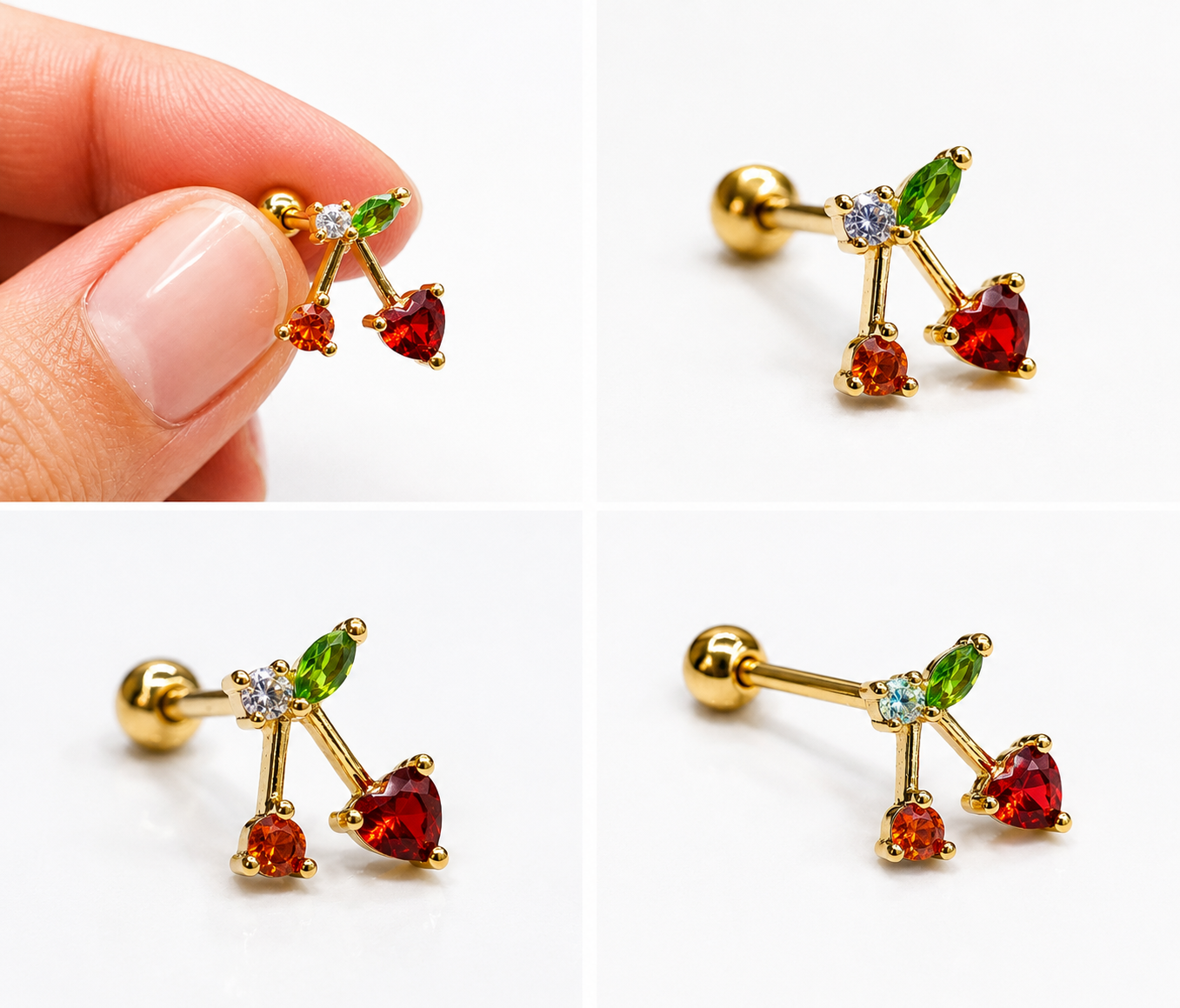 Cherry flat studs - PAIR