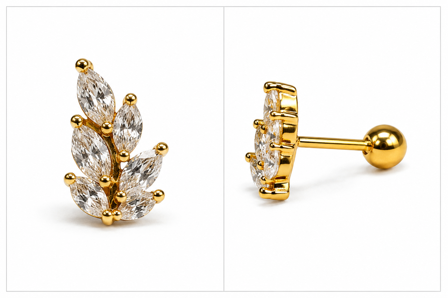 Diamond Leaf Flat Studs - PAIR