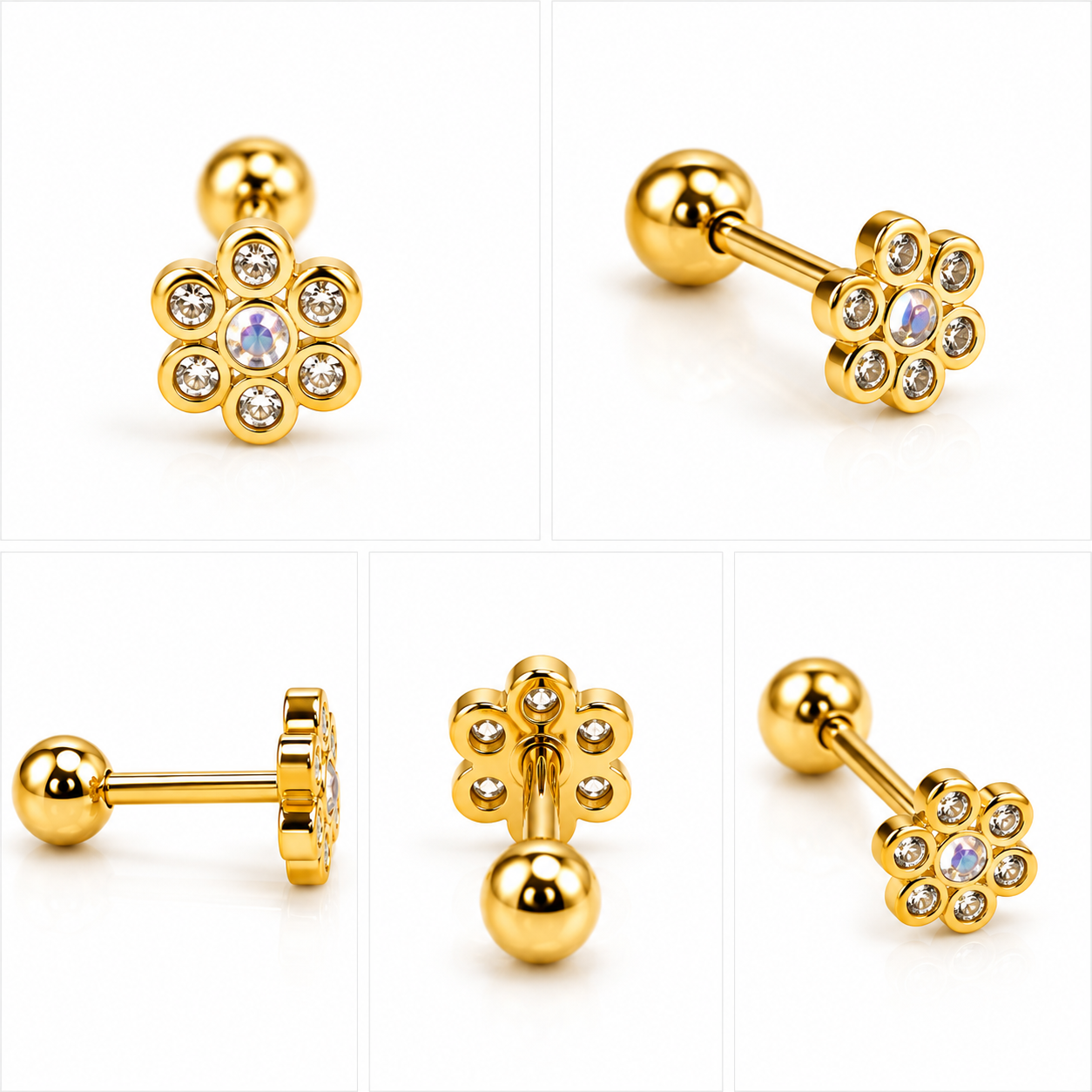 Diamond Flower Flat Stud - PAIR