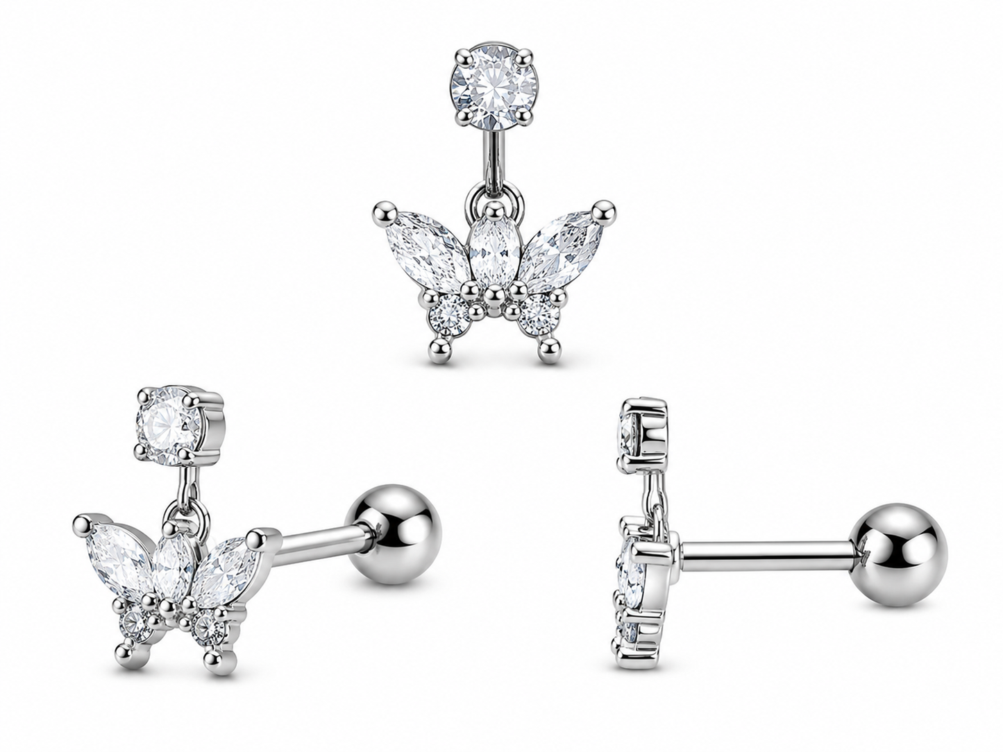Diamond Butterfly Hnaging Studs - PAIR