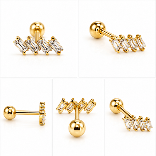 Emerald Tri Flat Studs - PAIR