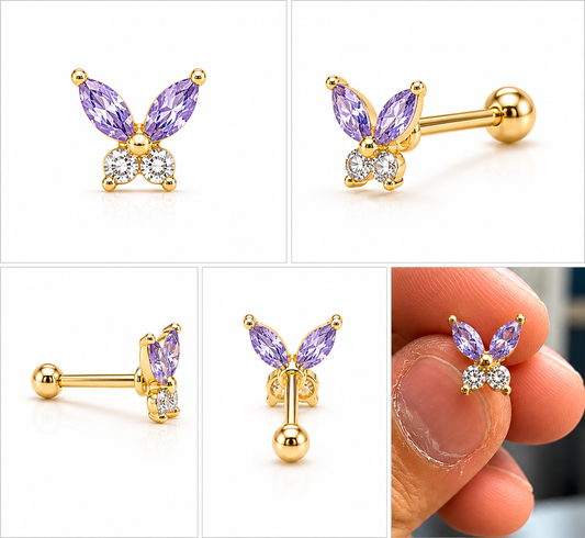 Diamond Butterfly Flat Stud - PAIR
