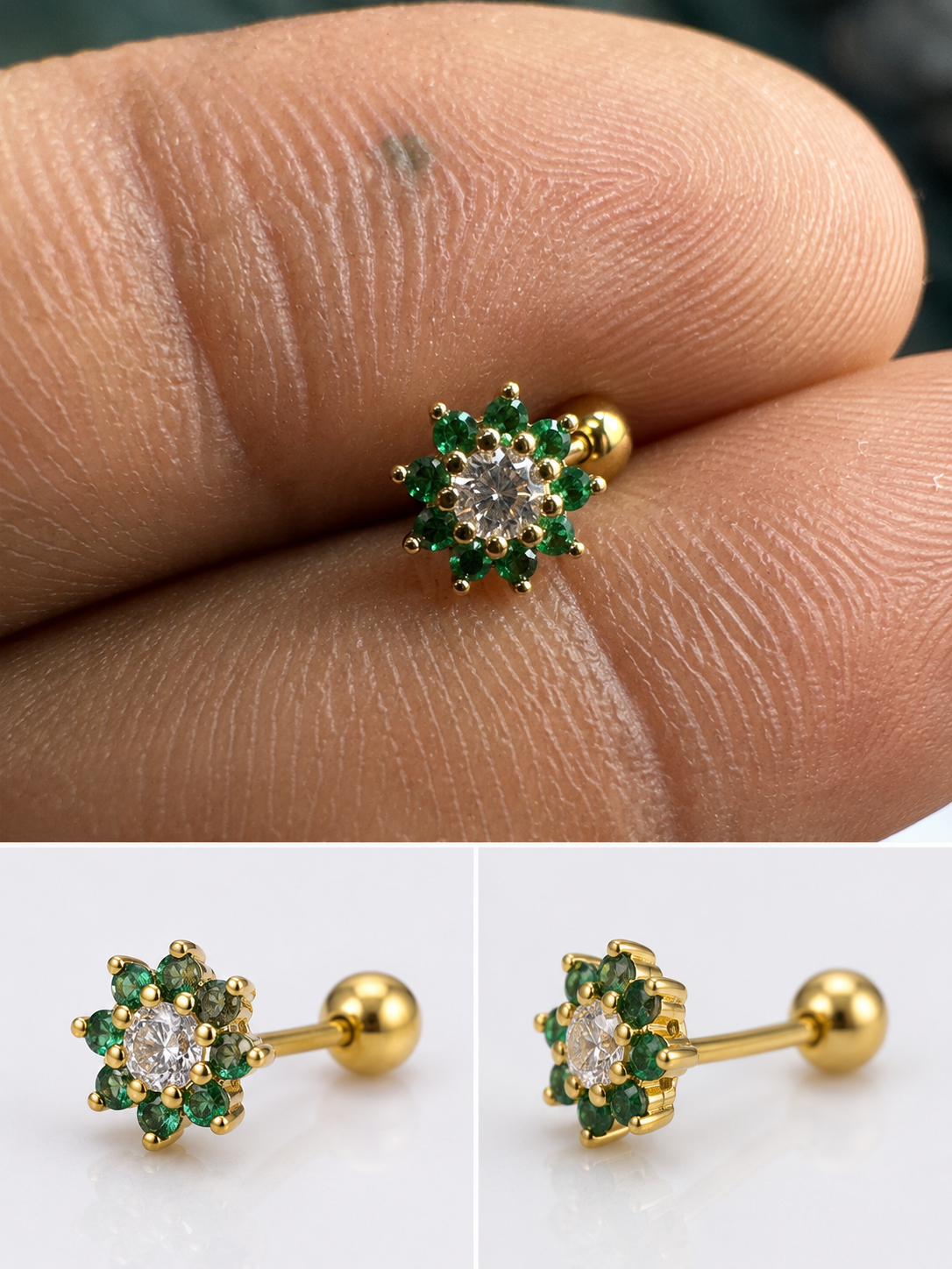 Diamond Sunflower Flat Stud - Pair