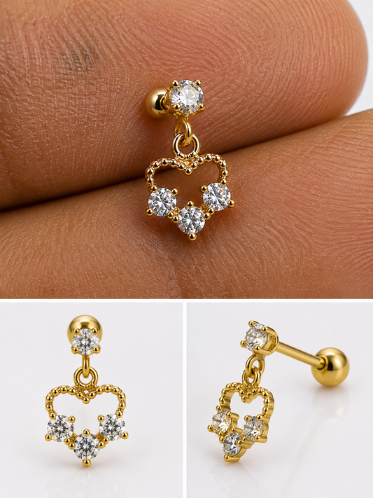 Diamond Heart Hanging Stud - PAIR