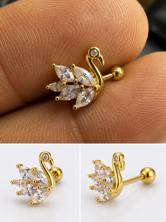 Diamond Swan Flat Studs - PAIR