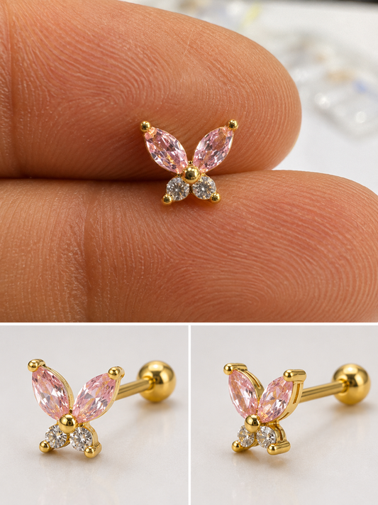 Diamond Butterfly Flat Stud - PAIR
