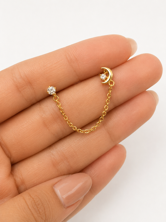 Moon Daimond Chain Studs - PAIR