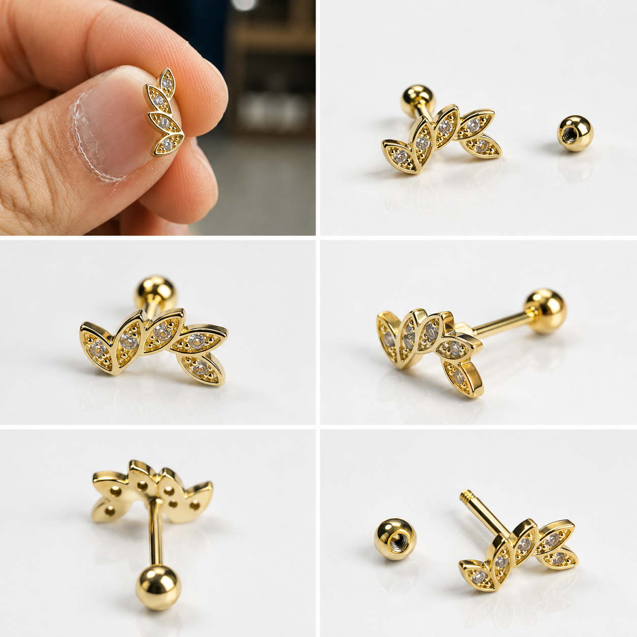 Micro Diamond Leaf Flat Stud - PAIR