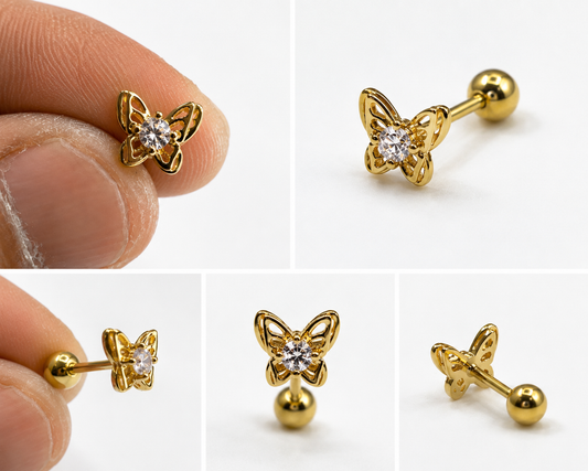 Double Butterfly Flat Studs - PAIR