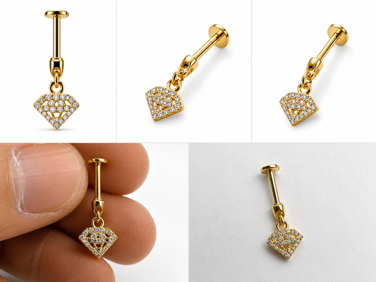 Diamond Bugadi Hanging Studs - SINGLE