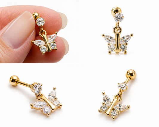 Diamond Butterfly Hnaging Studs - PAIR