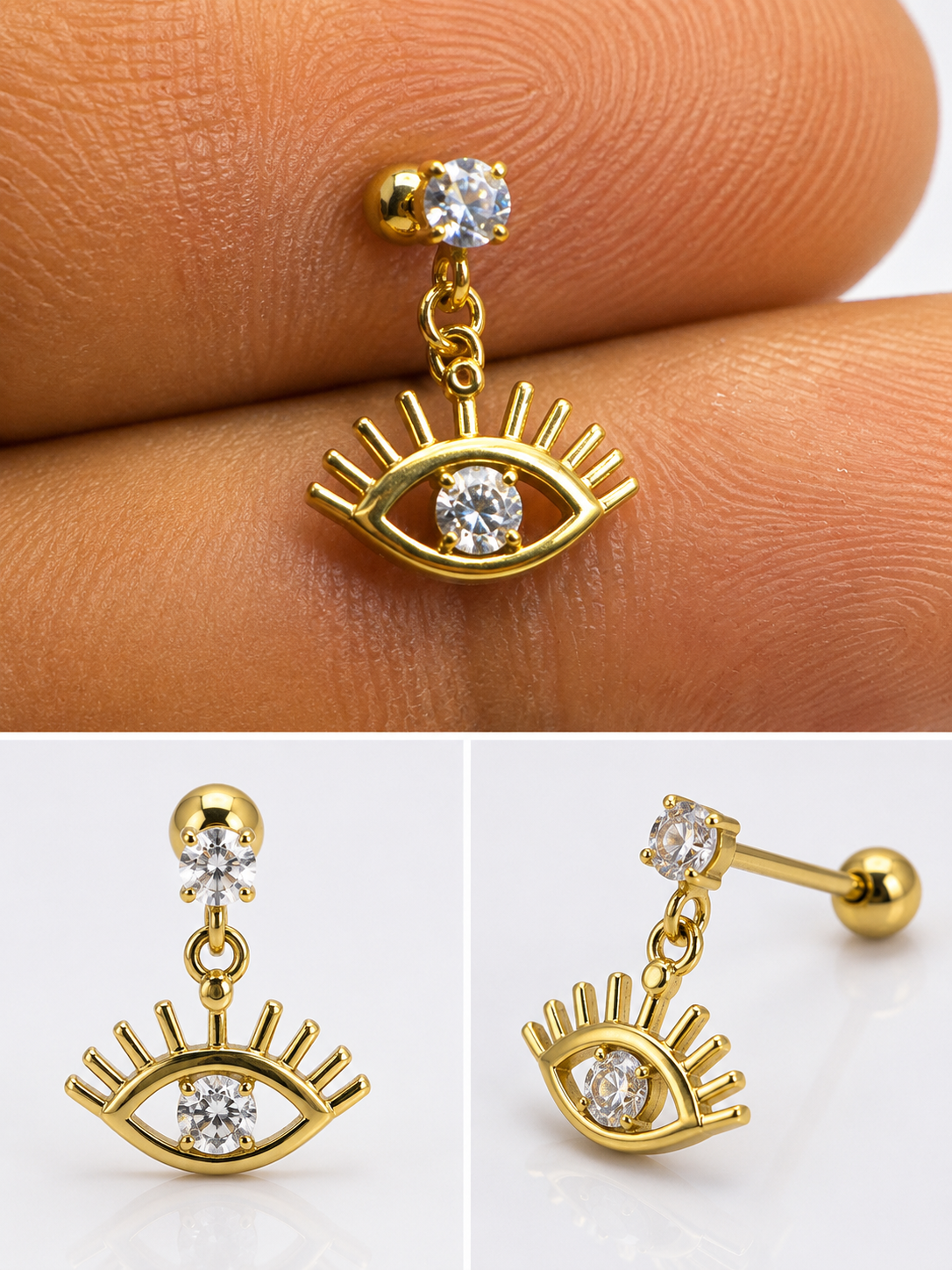 Evil Eye Hanging Studs - PAIR
